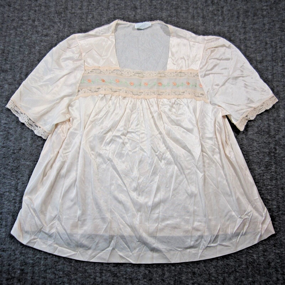 Vtg Vasarette Sleep Top 2XL Pink‎ Floral Grandma Modest Cottagecore Sweet Silky